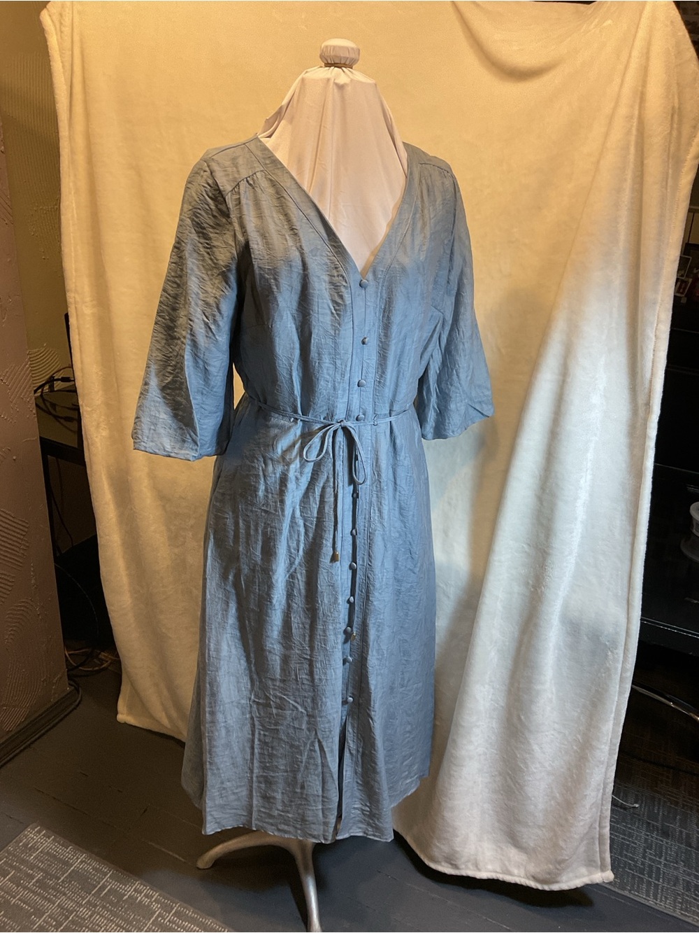 Joie Dusty Blue Button-Front Midi Dress